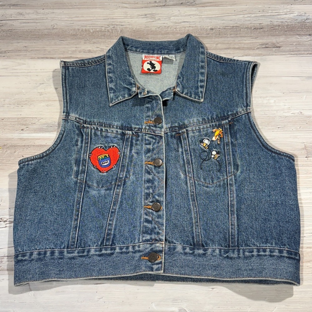 MICKEY INC WOMEN'S Sz M FRIENDS FOREVER POOH, PIGLET, & TIGGER DENIM VEST PIN - Picture 2 of 9